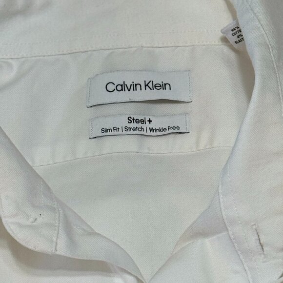Calvin Klein Shirts Men's Size 17 White Steel + Slim Fit Stretch Wrinkle Free - Picture 5 of 9